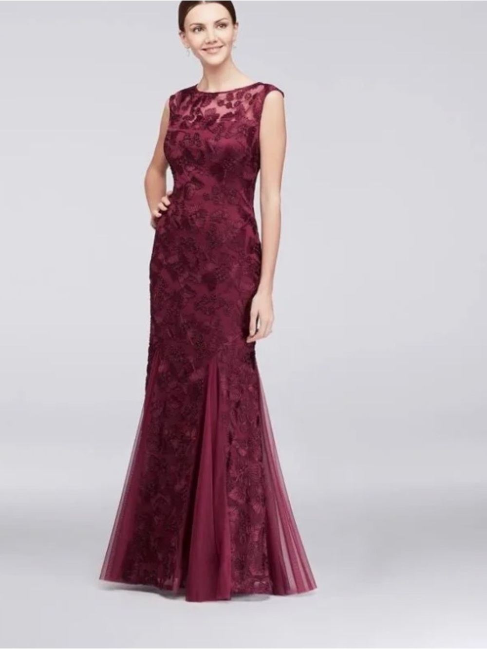 Alex Evenings Wine Lace Mermaid Evening Gown